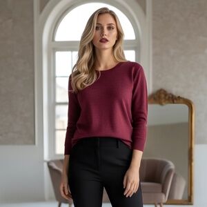 LOFT Deep Red Crew Neck Sweater | Soft Knit Cherry Pullover | Winter | S